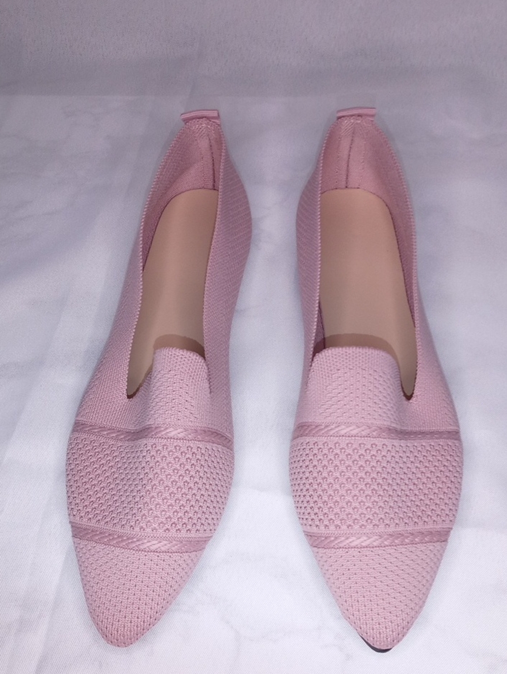 Pink Knit Pointed Slip-On Flats